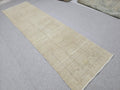 3x12 Oushak Runner Rug, Faded Solid Beige Turkish Wool Hallway Runner, Distressed Minimalist Anatolian Corridor Rug, Neutral Boho Decor
