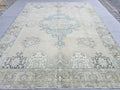 10x12 Turkish Rug Vintage Beige/Cream Blue Hand Knotted Oushak Area Carpet