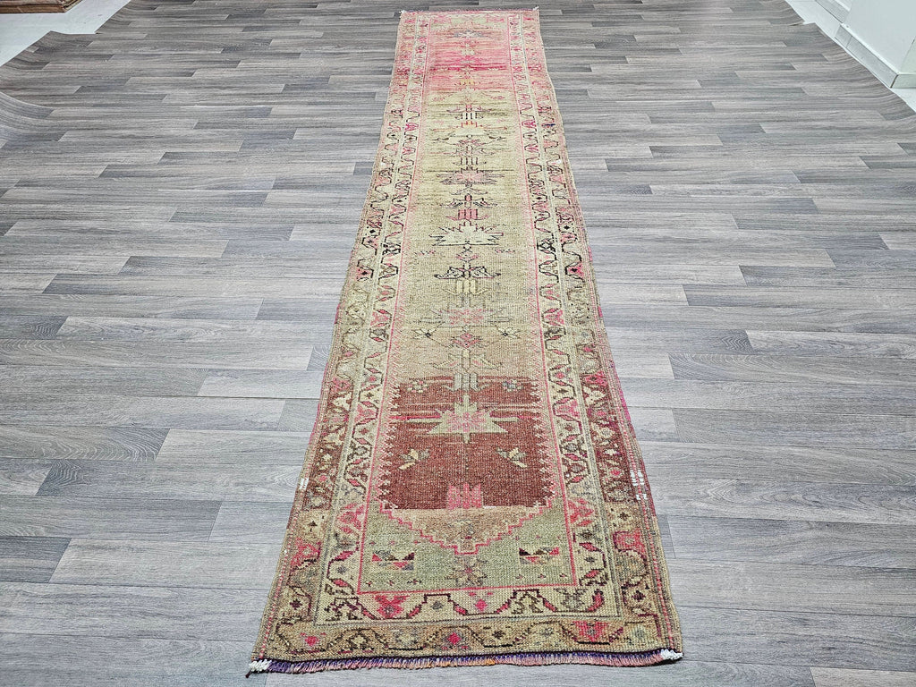 Antique Turkish Wool Runner Rug: Muted Pastel Herki Hallway Rug