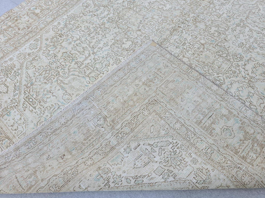 9x12 Wool Area Rug/ Hand Knotted Neutral Oushak Rug for Livingroom and Office/ Authentic Faded Vintage Rug/ Aesthetic Bedroom Rug/ Beige Rug