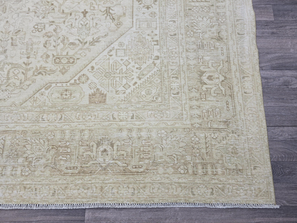 9.5x12.60 feet Handmade Wool Oushak Area Rug Neutral Geometric Beige and Brown rug