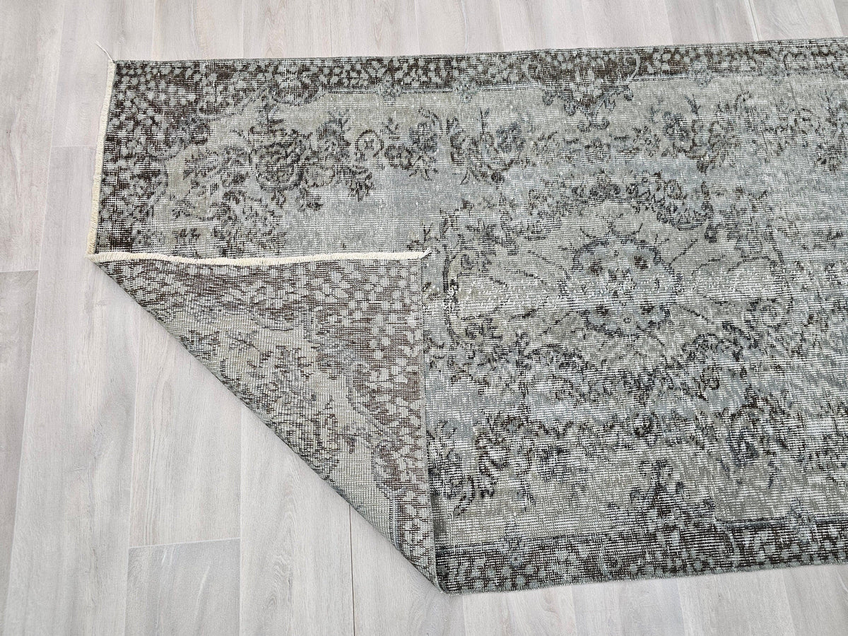 4x7 Overdyed Turkish Wool Rug: Floral Oushak Rug