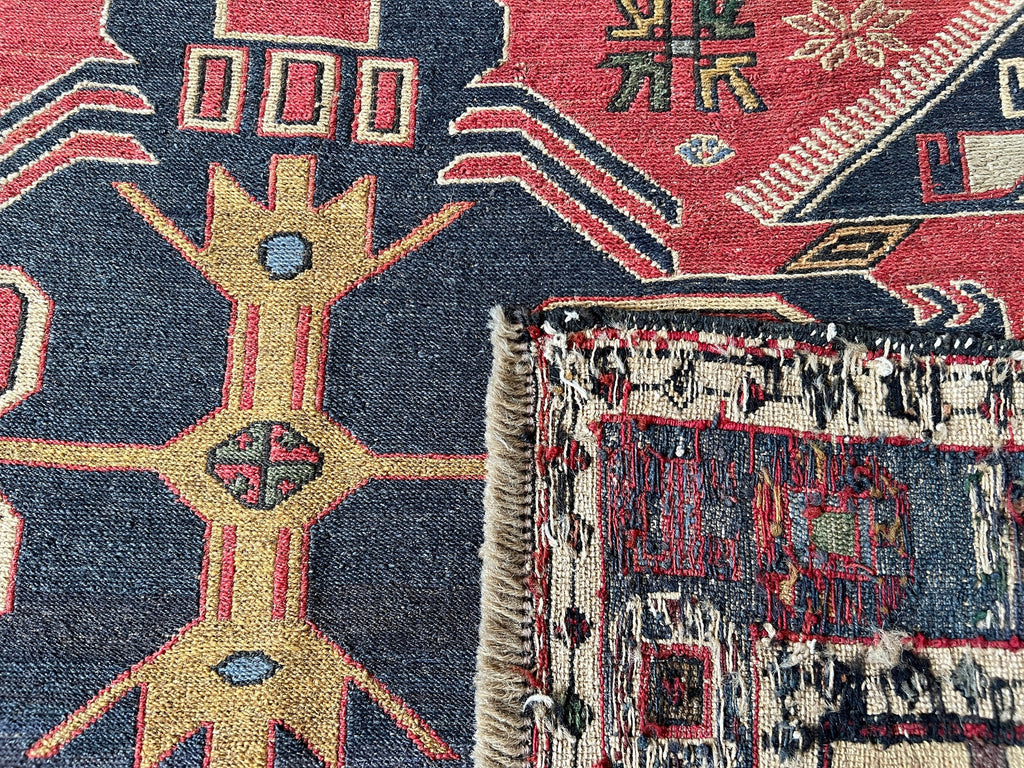 1930's Antique Caucasian Soumak Rug 4x7 - Traditional Wool Soumak Kelim Teppich