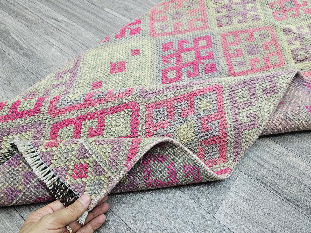 Vintage Turkish Runner Rug: Handwoven Oriental Hallway Rug (2.25x13.70 feet)