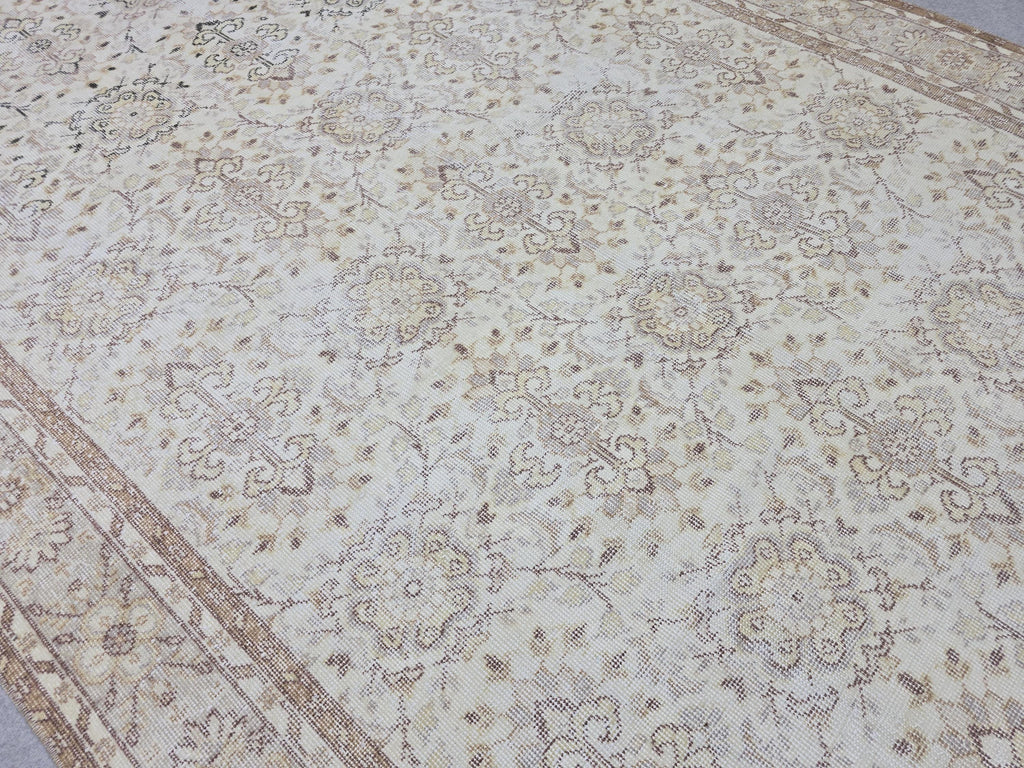 Vintage Turkish Oushak Rug 7x10, Hand Knotted Wool, Neutral Farmhouse