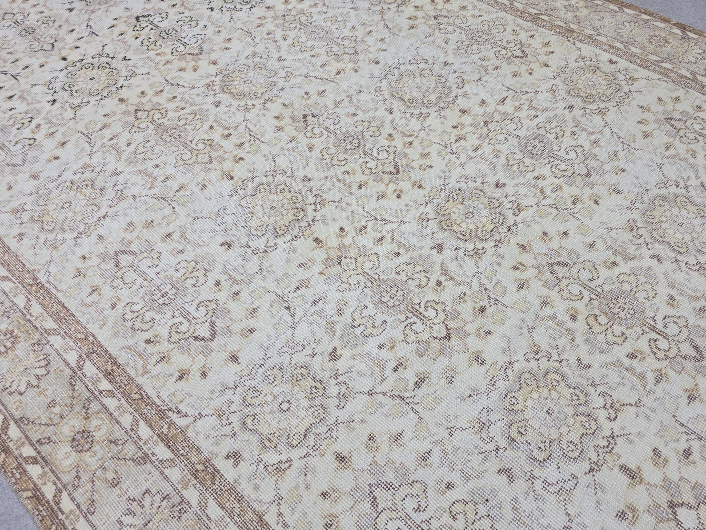 Vintage Turkish Oushak Rug 7x10, Hand Knotted Wool, Neutral Farmhouse