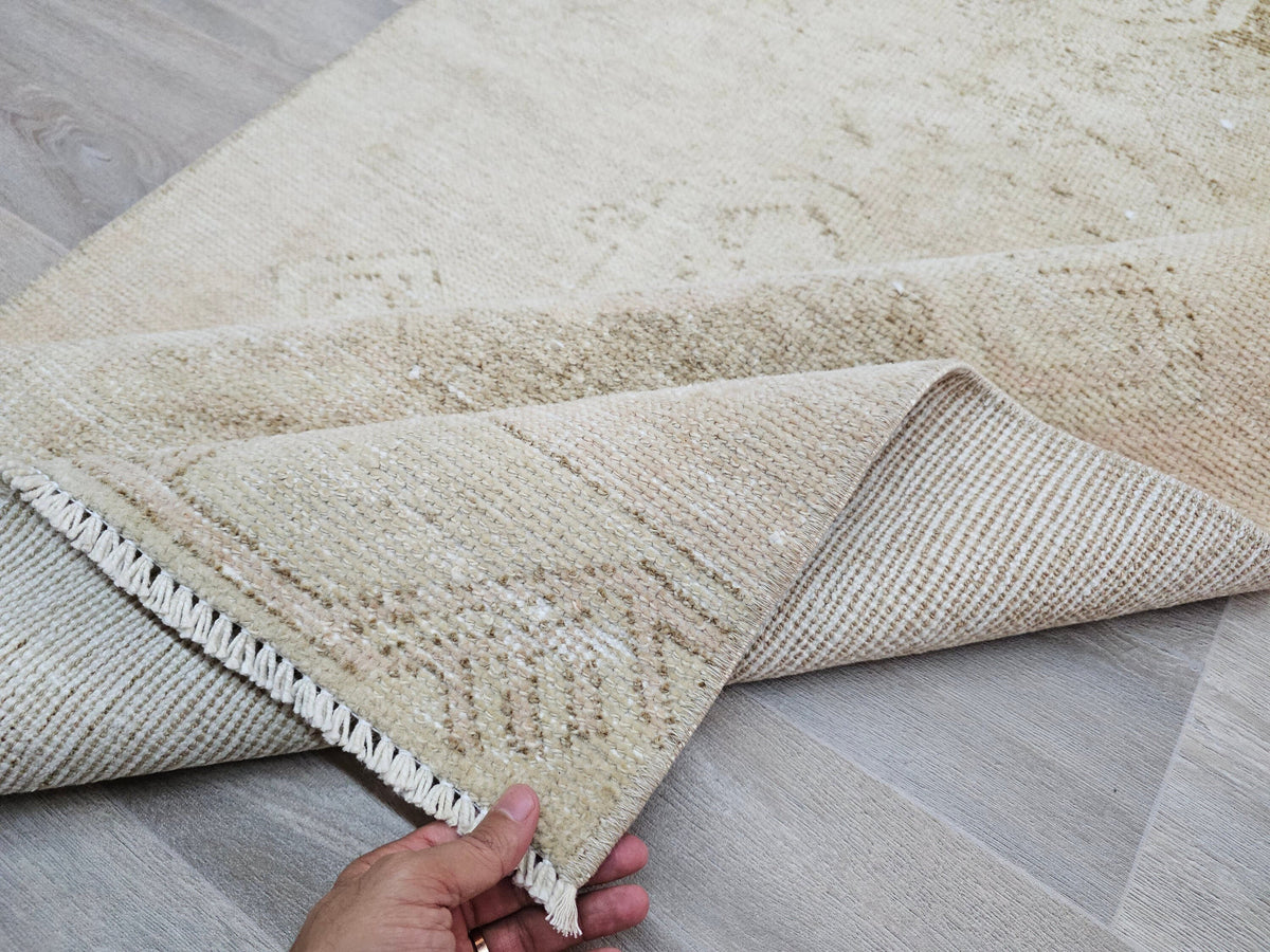 Hand Knotted Turkish Runner Rug 3x12: Vintage Wool Hallway Carpet