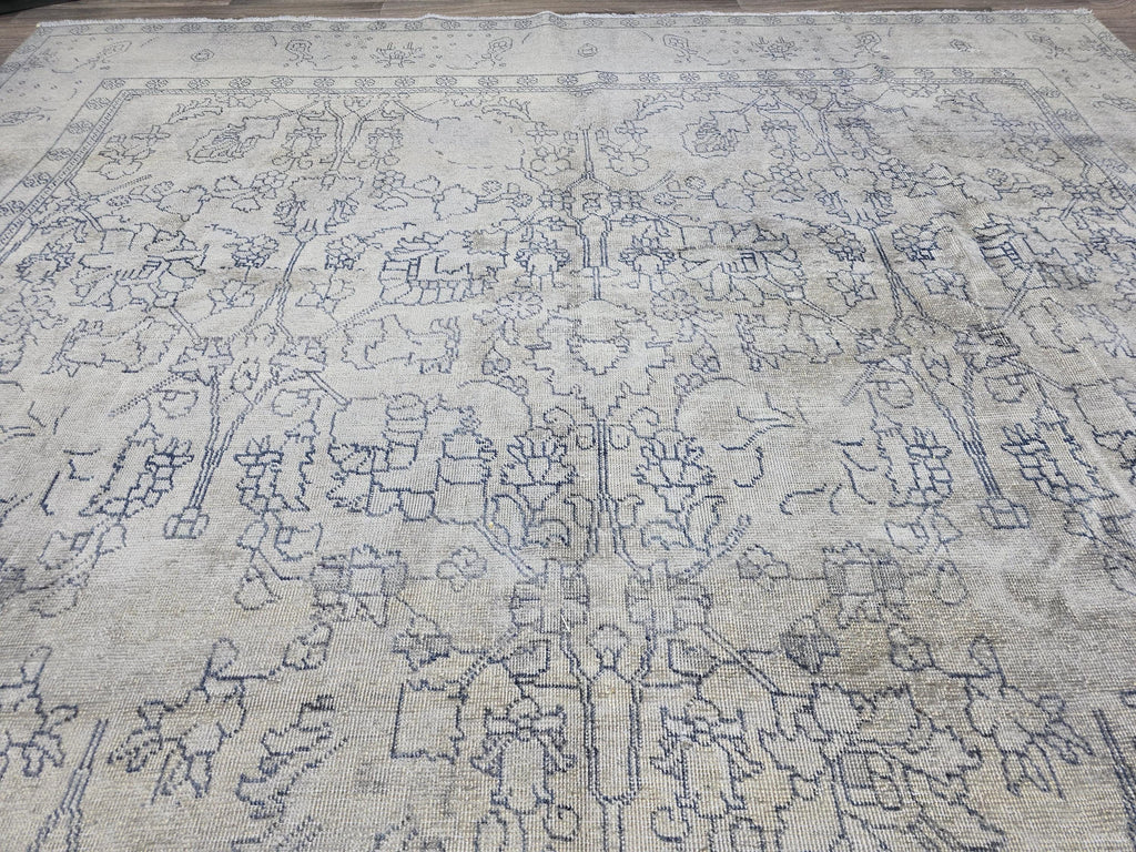 9x12 Overdyed Turkish Rug Beige Gray Vintage Area Rug Handmade Wool Carpet for Living Room Bedroom
