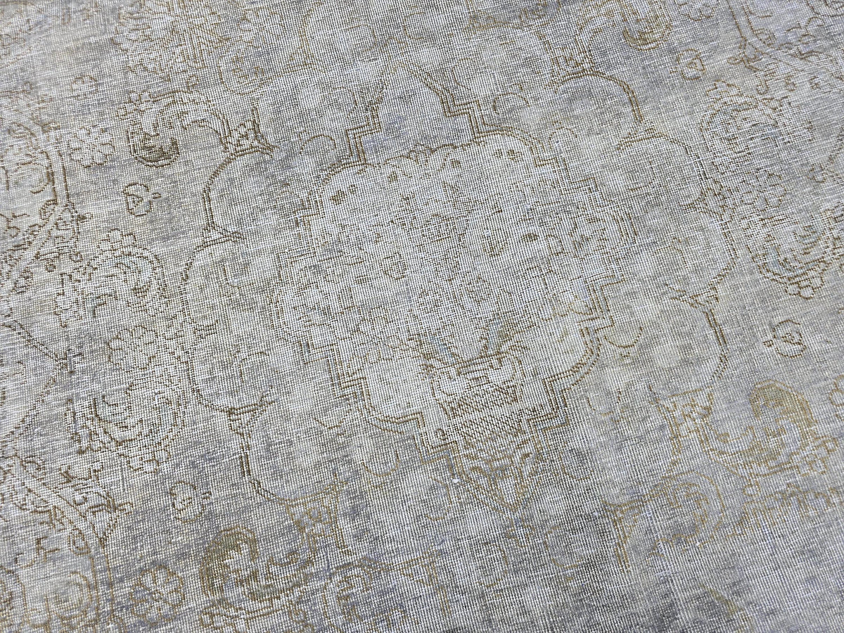 10x13 Vintage Handwoven Oushak Rug , Faded Neutral Turkish Area Rug, Muted Blue Gray Wool Carpet, Distressed Antique Style Rug