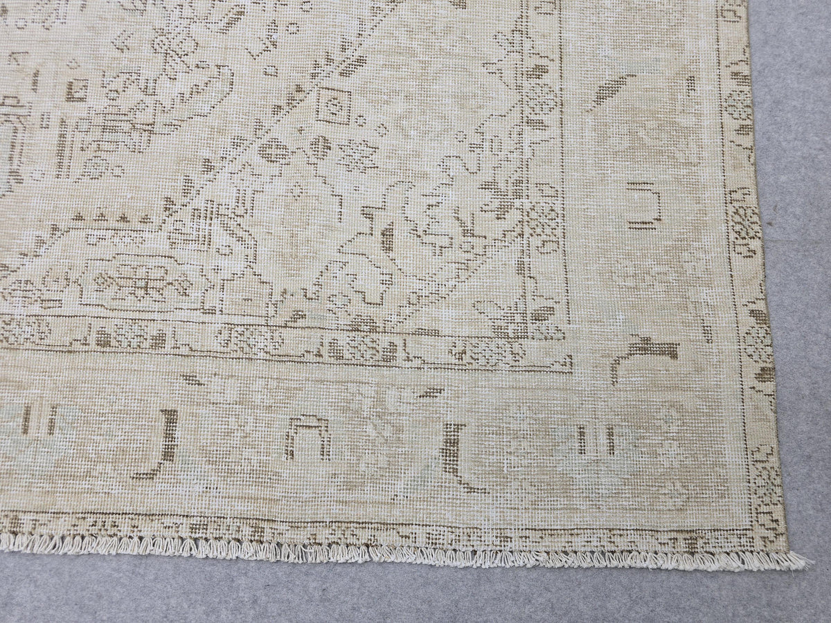 Oushak Rug 9x13, Muted Cream Beige Vintage Turkish Area Rug, Handknotted Wool Medallion Carpet for Living Room