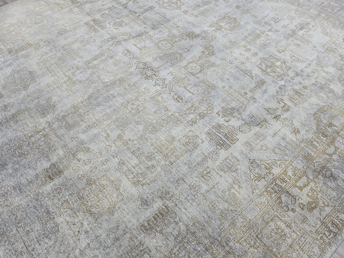 Hand-Knotted Wool Turkish Oushak Rug: 10x12 Overdyed Gray