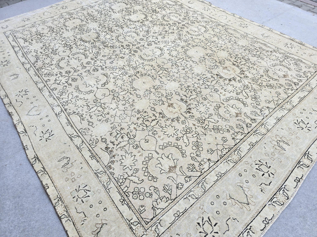 Oushak Rug 10x12 Cream Floral Vintage Hand Knotted Wool Area Carpet