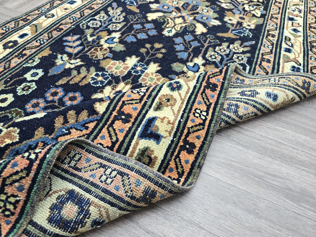 Hand Knotted Wool Runner Rug: 3x16 ft Vintage Turkish Oriental Design