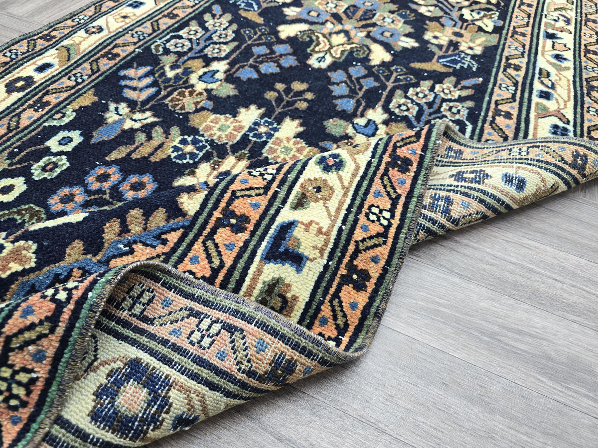 Hand Knotted Wool Runner Rug: 3x16 ft Vintage Turkish Oriental Design