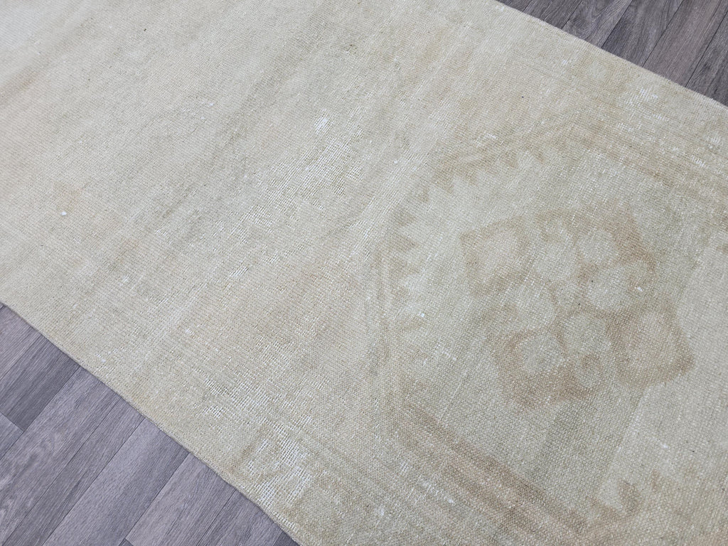 Vintage Oushak Wool Runner Rug: Distressed Turkish Hallway Carpet (3.9x14.25 ft)