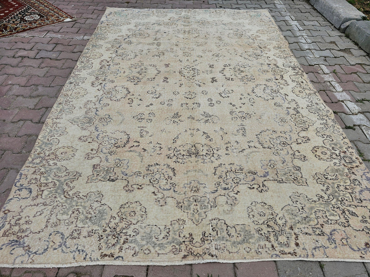 Vintage Oushak Rug 7x10: Handmade Turkish Wool Area Rug