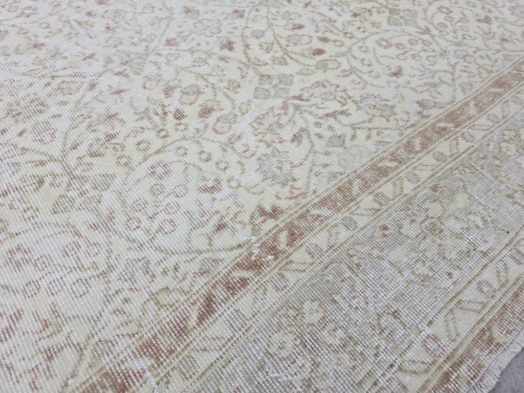Handknotted Oushak Wool Rug 7x10, Cream Terracotta Floral Turkish Carpet
