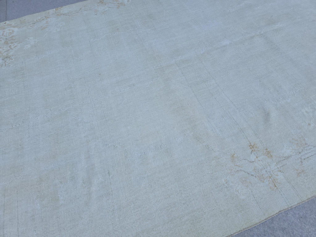 Hand-Knotted Oushak Rug: Vintage Turkish Wool, Neutral Floral (6.60x10.20 ft)