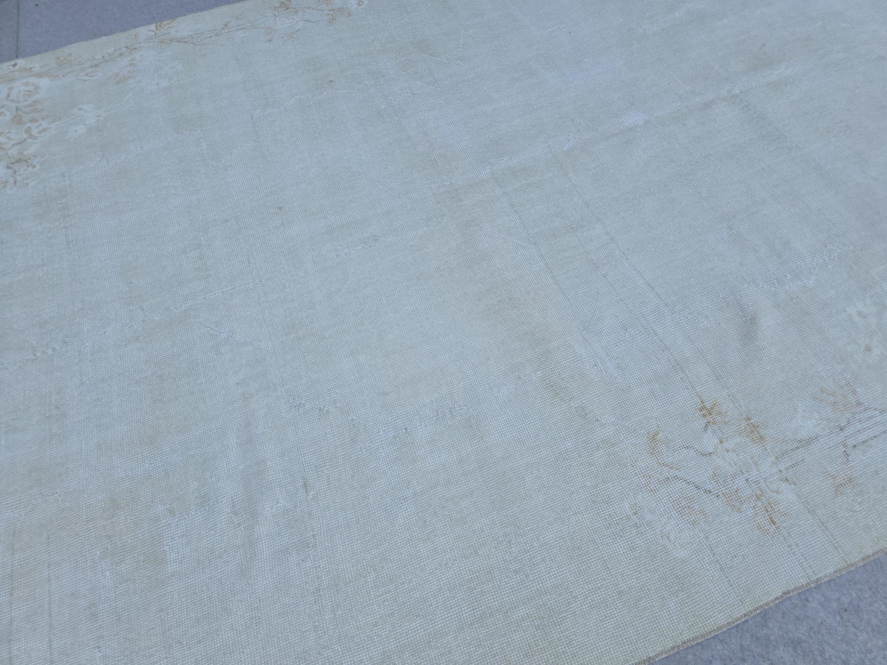 Hand-Knotted Oushak Rug: Vintage Turkish Wool, Neutral Floral (6.60x10.20 ft)