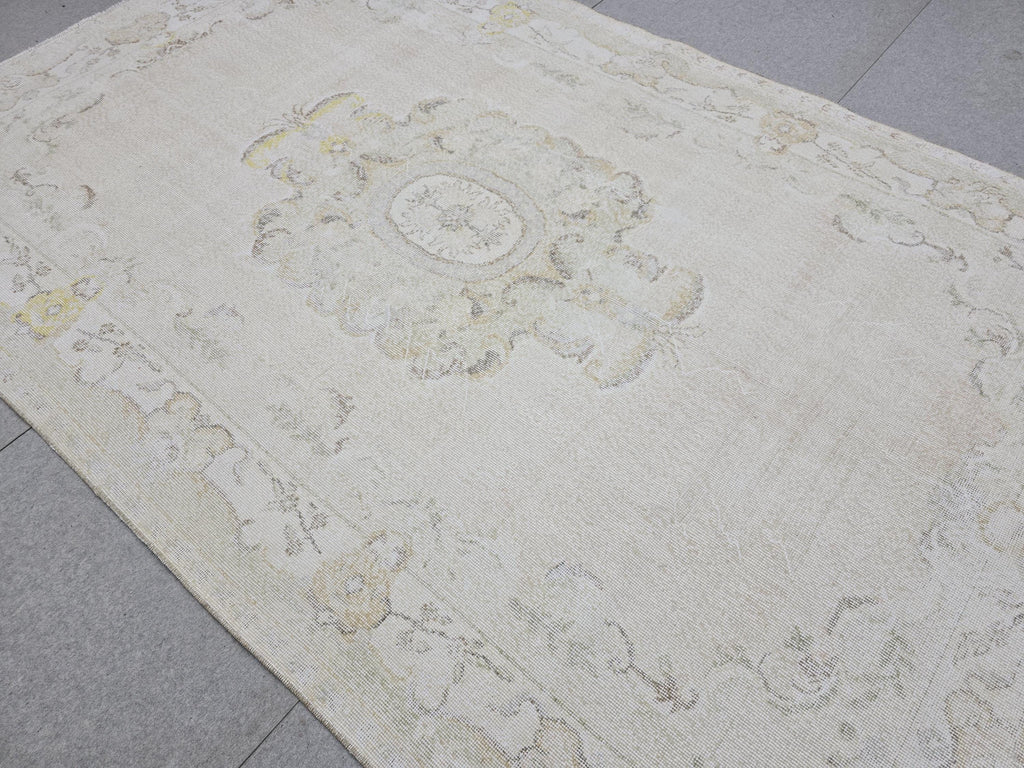 Vintage Anatolian Rug 6x10 Handwoven Cream Beige Neutral Oriental Wool Area Carpet 191x306 cm