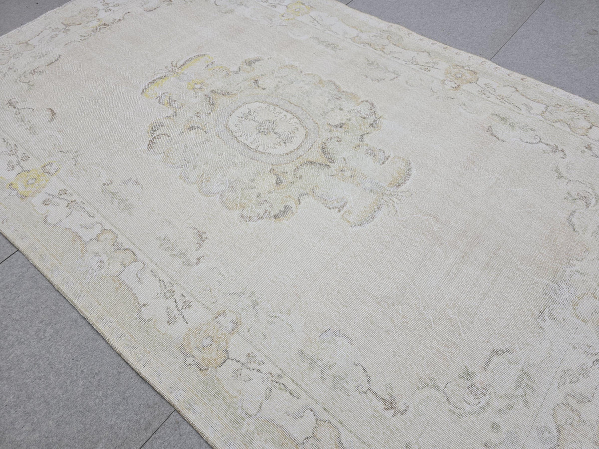 Vintage Anatolian Rug 6x10 Handwoven Cream Beige Neutral Oriental Wool Area Carpet 191x306 cm