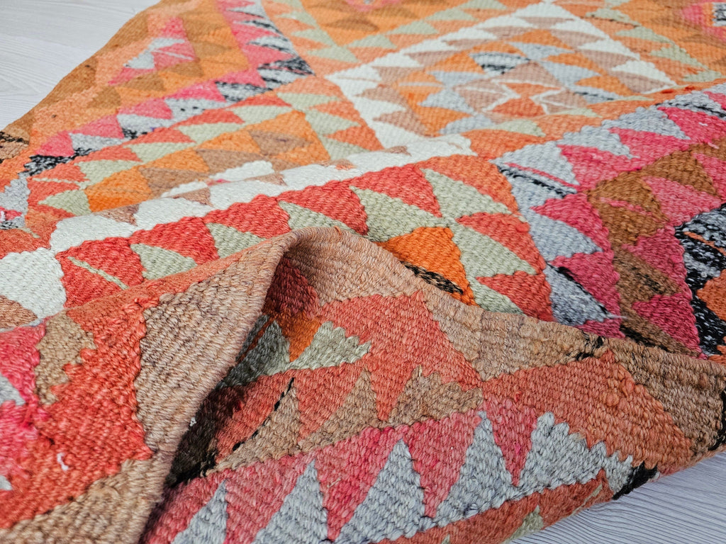 3x9 Turkish Runner: Hand Knotted Wool Oushak Runner Rug - Pastel Color Muted Runner rug - Geometric Coastal Decor (3x9 ft)
