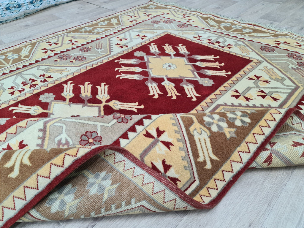 Hand Knotted Wool Oushak Rug: 6x9 Vintage Turkish Carpet