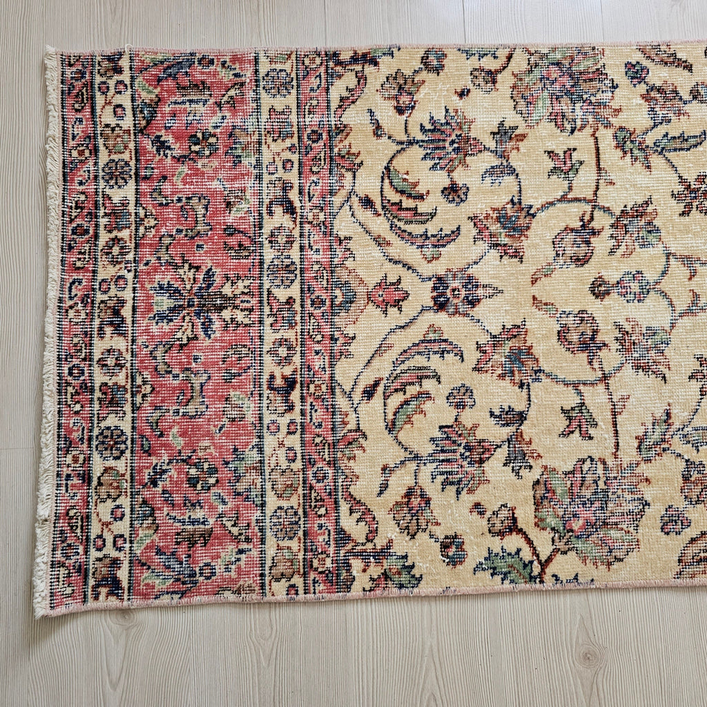 Vintage Turkish Oushak Runner Rug: Floral Wool Hallway Rug (2.4x10 ft)