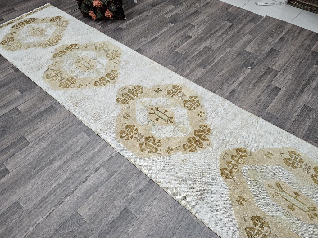 3x11 Vintage Oushak Runner / 2.90x11.45 feet / Hand Knotted Wool Turkish Muted Orienta Runner