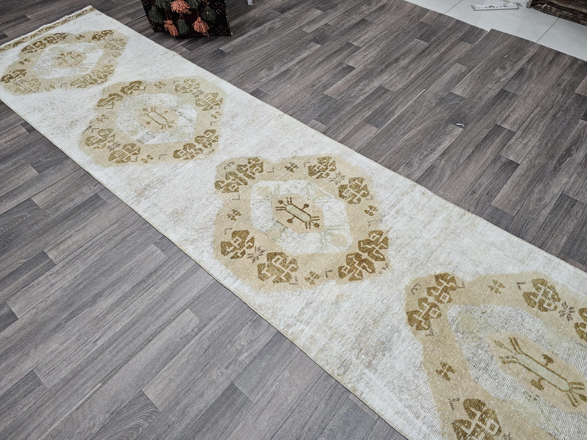 3x11 Vintage Oushak Runner / 2.90x11.45 feet / Hand Knotted Wool Turkish Muted Orienta Runner