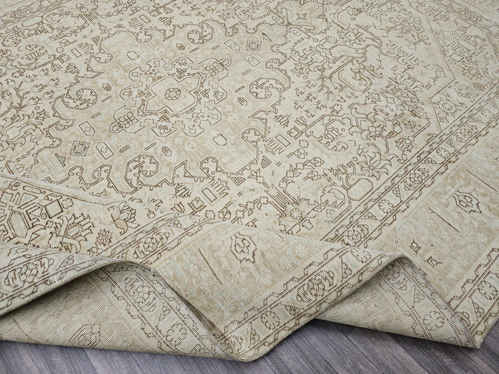 Oversize Hand Knotted Wool Rug: 9.60x12.60 ft. Vintage Turkish Geometric Carpet