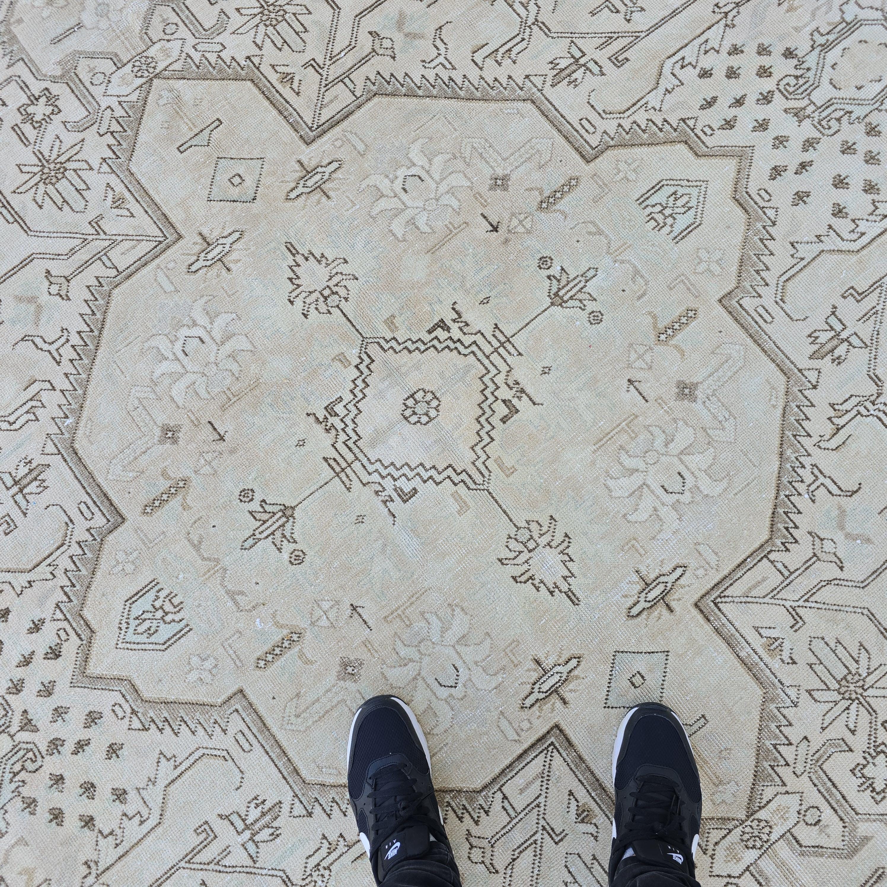 Oversized Oushak Rug: Hand-Knotted Wool, Beige Brown Geometric, 9.7x12.25 ft
