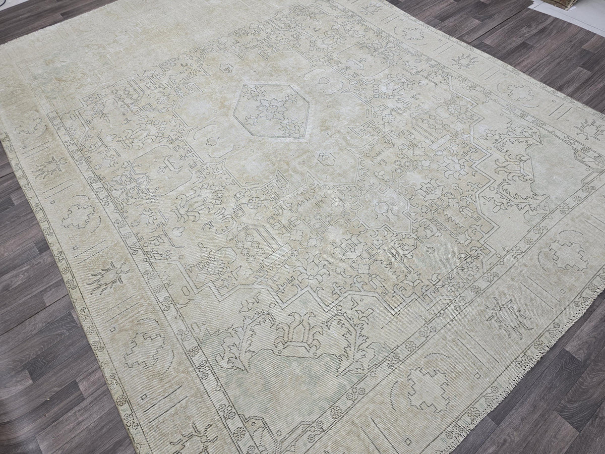 Neutral 9x12 Oushak Area Rug/ Oversize Vintage Carpet/ Hand Knotted Wool Oushak Rug/ Boho Decor Rug/ Livingroom Rug Muted / Geometric Rug