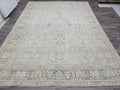 Vintage Turkish Oushak Rug 9x12: Hand-Knotted Wool, Beige & Blue