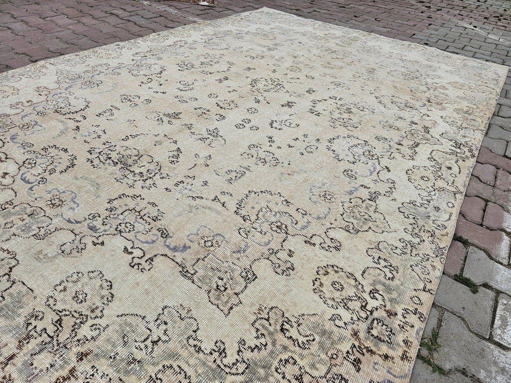 Vintage Oushak Rug 7x10: Handmade Turkish Wool Area Rug