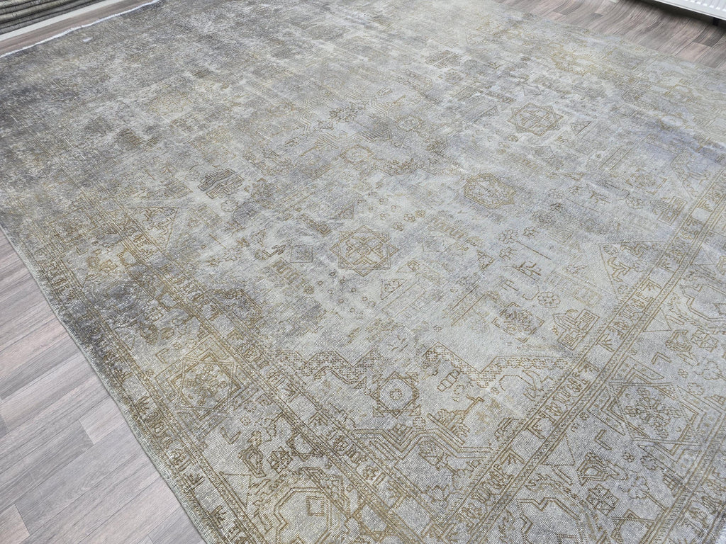 Hand-Knotted Wool Turkish Oushak Rug: 10x12 Overdyed Gray
