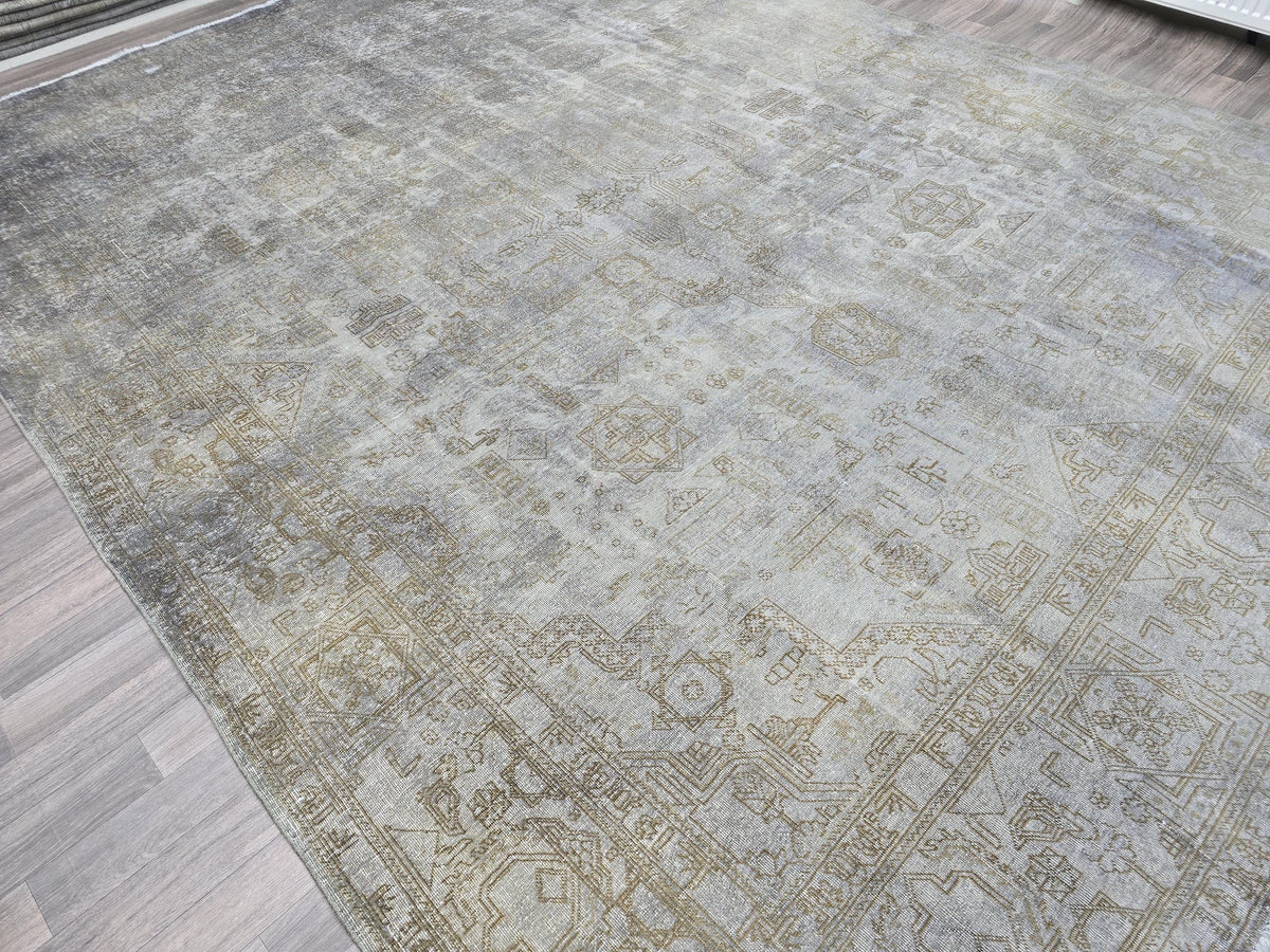 Hand-Knotted Wool Turkish Oushak Rug: 10x12 Overdyed Gray