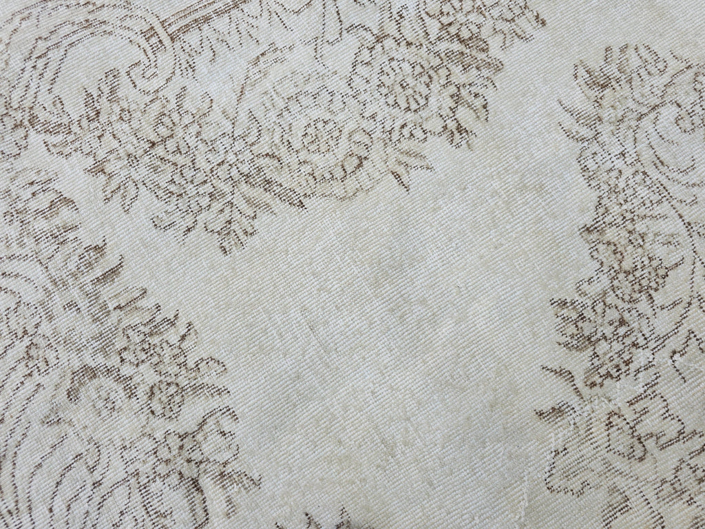6x9 Vintage Turkish Oushak Rug: Cream Wool Area Rug