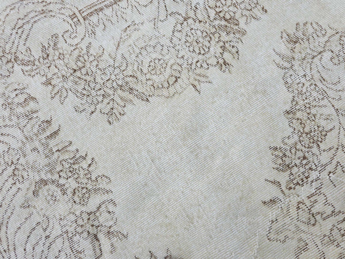 6x9 Vintage Turkish Oushak Rug: Cream Wool Area Rug