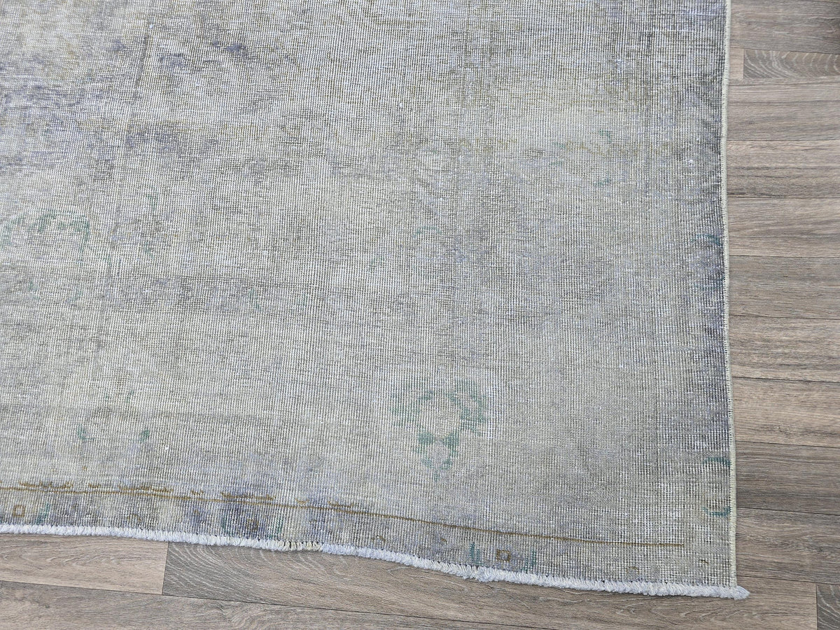 10x13 Vintage Handwoven Oushak Rug , Faded Neutral Turkish Area Rug, Muted Blue Gray Wool Carpet, Distressed Antique Style Rug