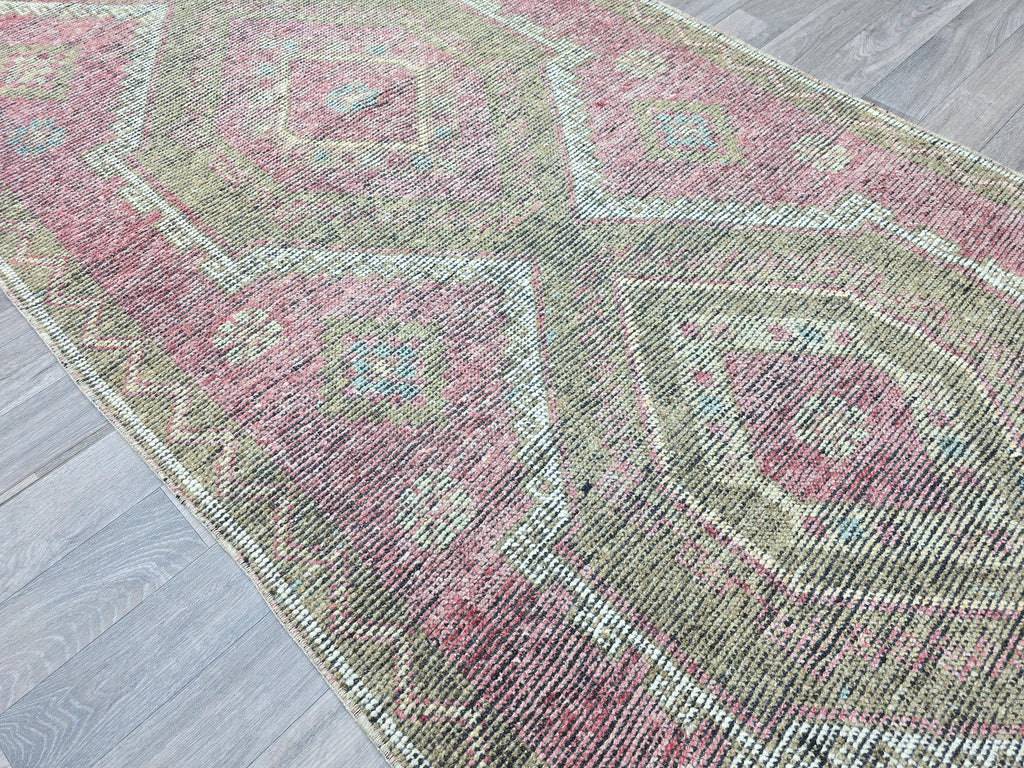 Vintage Turkish Oushak Runner Rug: Hand-Knotted Wool Hallway Rug