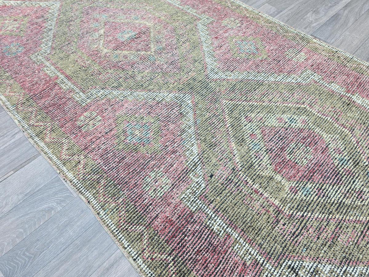 Vintage Turkish Oushak Runner Rug: Hand-Knotted Wool Hallway Rug
