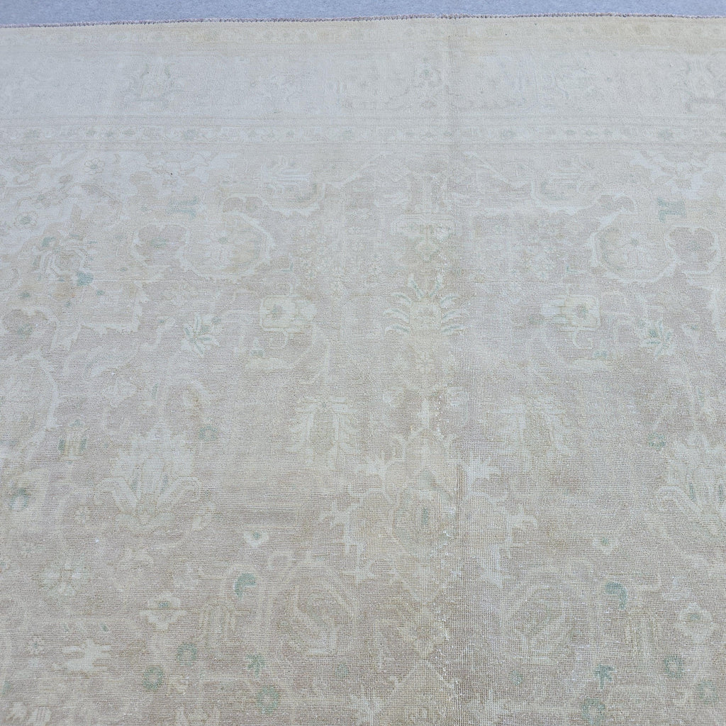 Antique Oushak Rug 9.6x12.6 ft, Faded Turkish Wool Rug, Neutral Decor