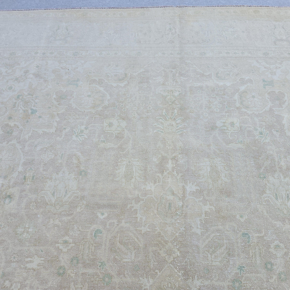 Antique Oushak Rug 9.6x12.6 ft, Faded Turkish Wool Rug, Neutral Decor