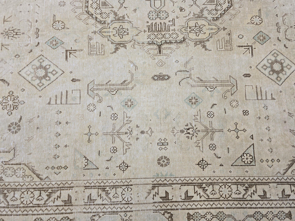 Vintage Oushak Rug: Large Neutral Beige Turkish Area Rug (9'7" x 12'5")