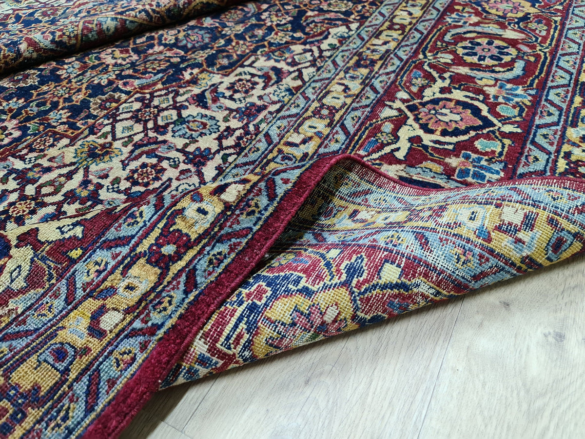 Antique Turkish Keshan Rug - HandKnotted Wool Vegetable Dyed Carpet /9,5x 12,8 feet