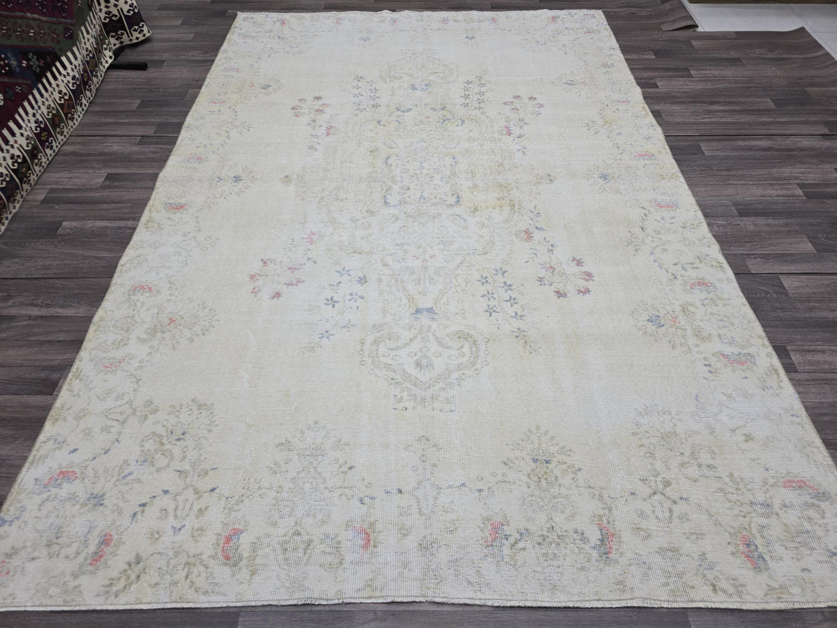 7x10 Vintage Turkish Area Rug, Handmade Neutral Tribal Decor