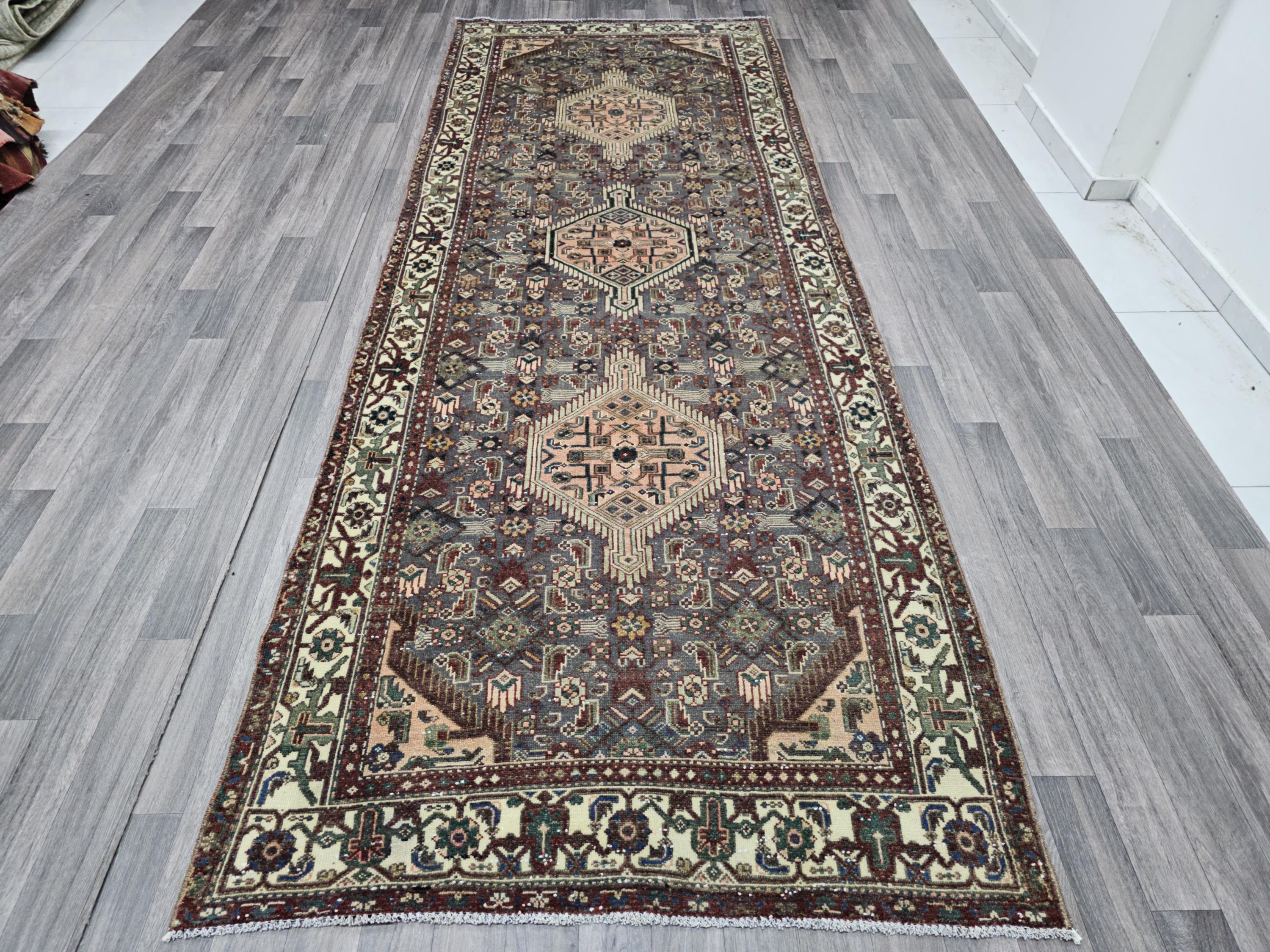 4x11 Classic Vintage Wool Runner Rug Geometric Design Hand Knotted