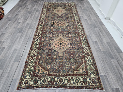 4x11 Classic Vintage Wool Runner Rug Geometric Design Hand Knotted