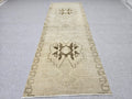 Turkish Rug 3.5x10 Runner, Wheat Brown Wool Rug for Entryway, Tribal Star Medallion Carpet, Neutral Stair Runner, Rustic Dining Decor